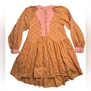 Women’s Embroidered Eyelet Cotton Long loose Sleeve A-Line Mini Dress Medium